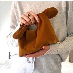 Merit Beauty Signature Brown Corduroy Makeup Travel Cosmetic Mini Handbag NWT